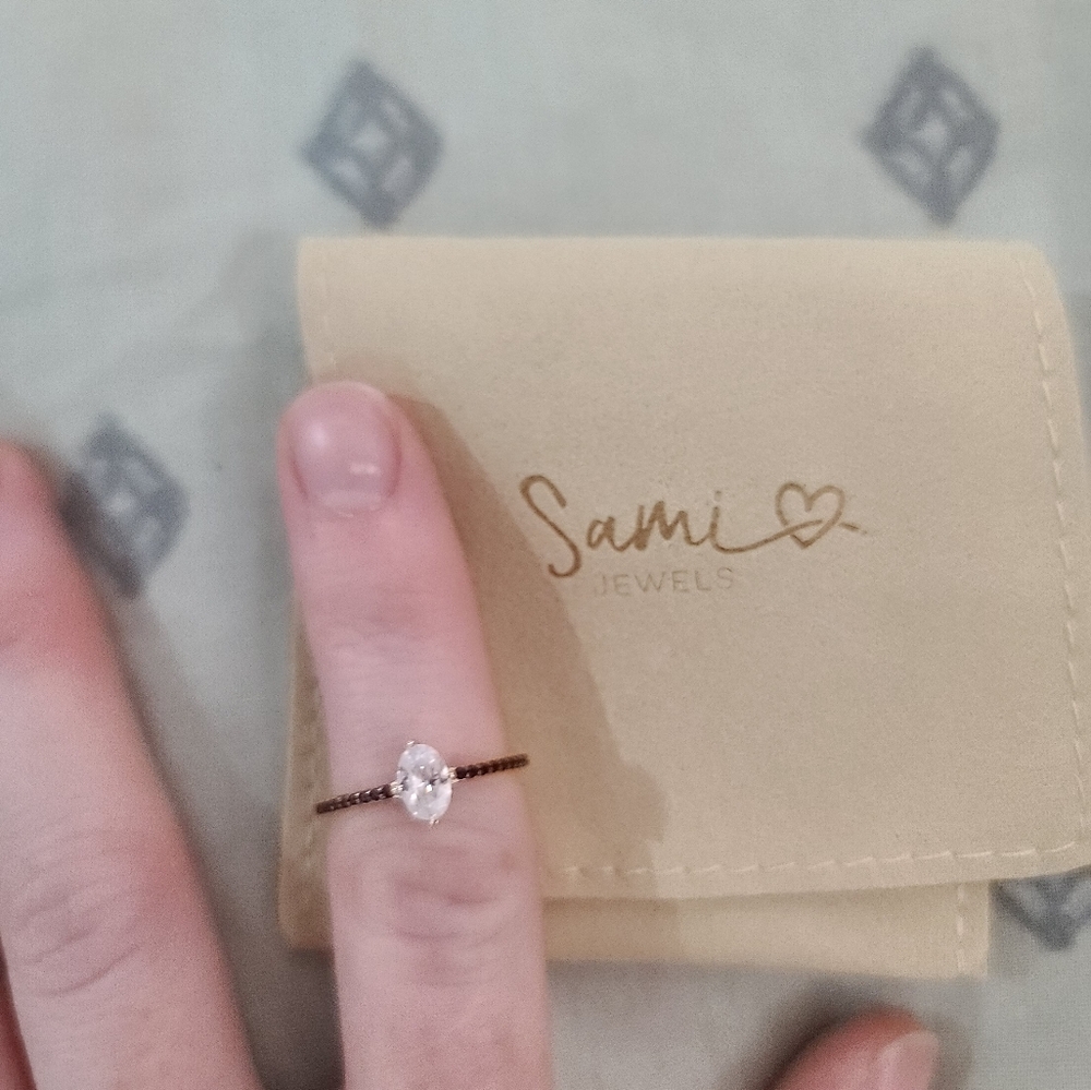 NIB Sami Jewels Black And Clear Cz Sterling Silver Maddy Ring 14kt Gold Size 5 - Picture 6 of 7